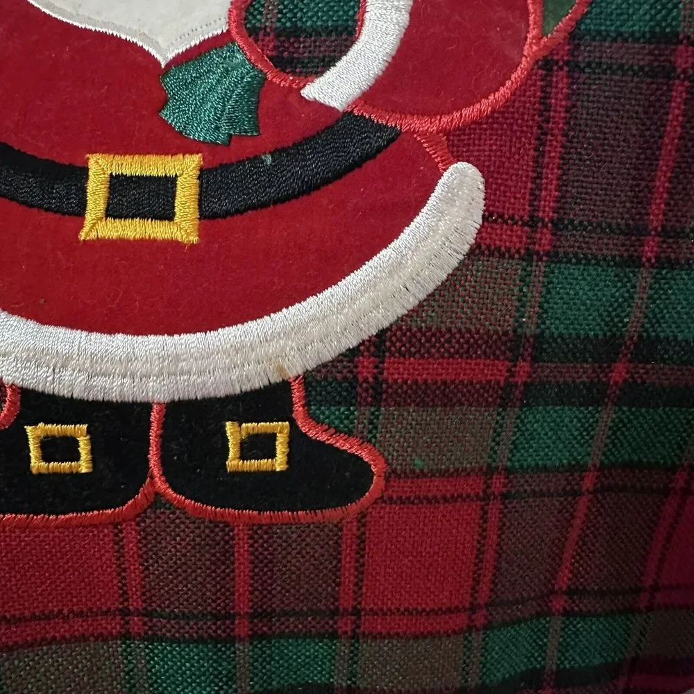 Vintage Mr and Mrs Claus Applique‎ Christmas red and green plaid Stocking